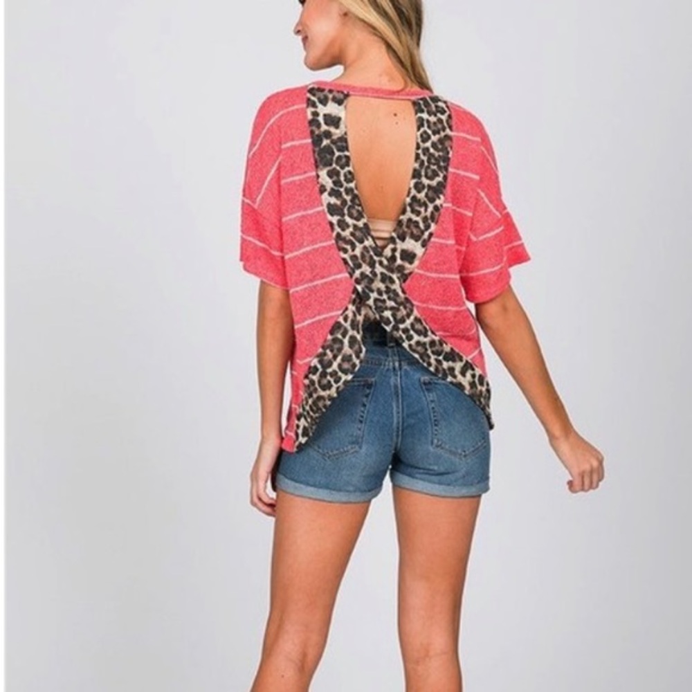 🌷CORAL ROSE CROSS OPEN BACK TOP